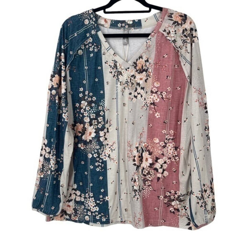 NWT Large Blouse Patchwork Pattern NoraCora Women's Top Floral